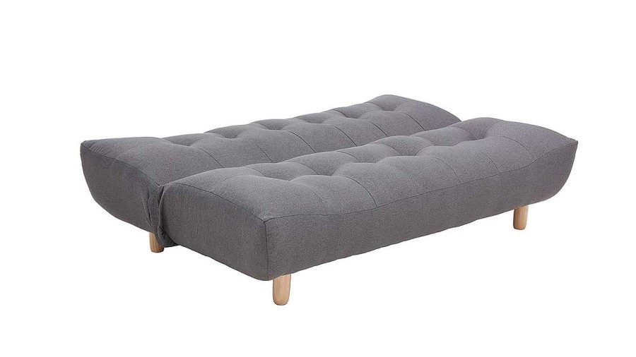 Canap & Fauteuil Miliboo Canap Convertible | Canap Convertible Scandinave 3 Places En Tissu Gris Fonc Et Bois Clair Yumi