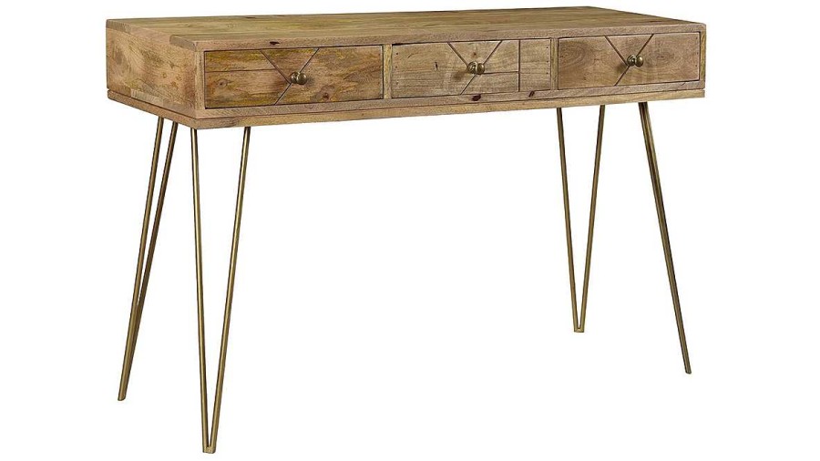 Table Miliboo | Console Avec Rangements 3 Tiroirs En Bois Manguier Massif Grav Et M Tal Dor L120 Cm Linium