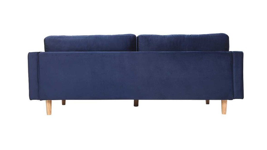 Canap & Fauteuil Miliboo Canap Design | Canap 3-4 Places En Tissu Velours Bleu Nuit Et Bois Clair Imperial