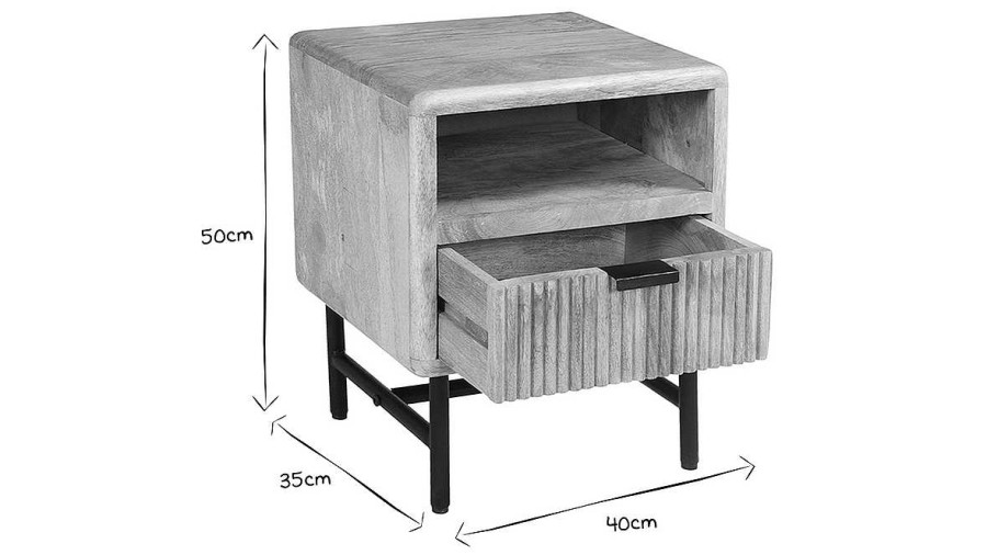 Chambre Miliboo | Table De Chevet Avec Rangements Bois Manguier Massif Grav Et M Tal Noir L40 Cm Morisson