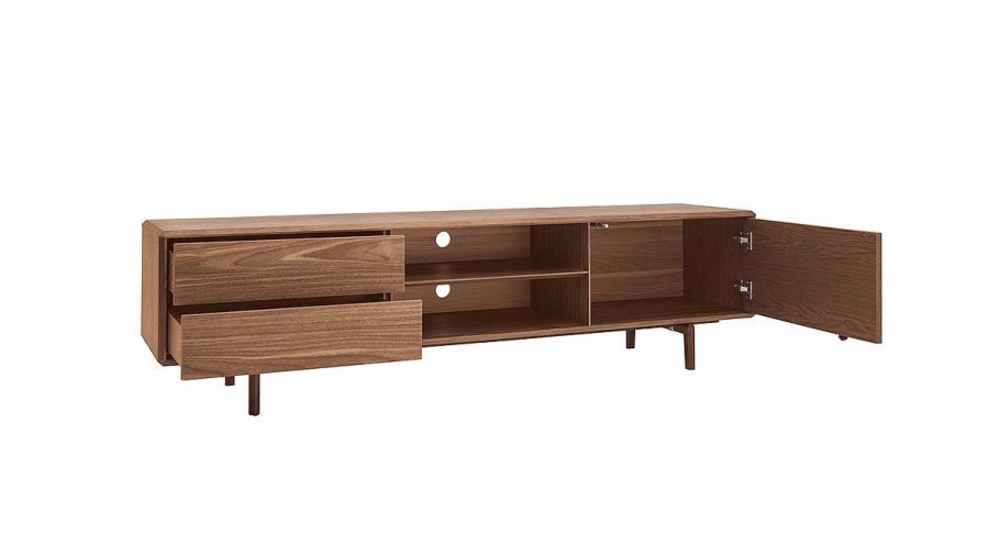 Rangement Miliboo Meuble Tv Design | Meuble Tv En Bois Fonc Noyer 1Portes 2 Tiroirs L180 Cm Suva