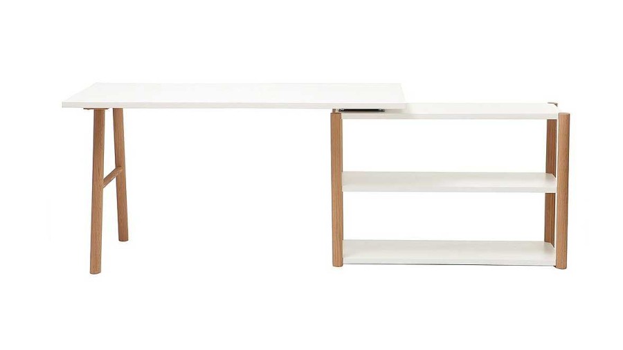 Bureau Miliboo Bureau Design | Bureau Modulable Scandinave Blanc Et Bois Ch Ne Massif L140-203 Cm Gilda