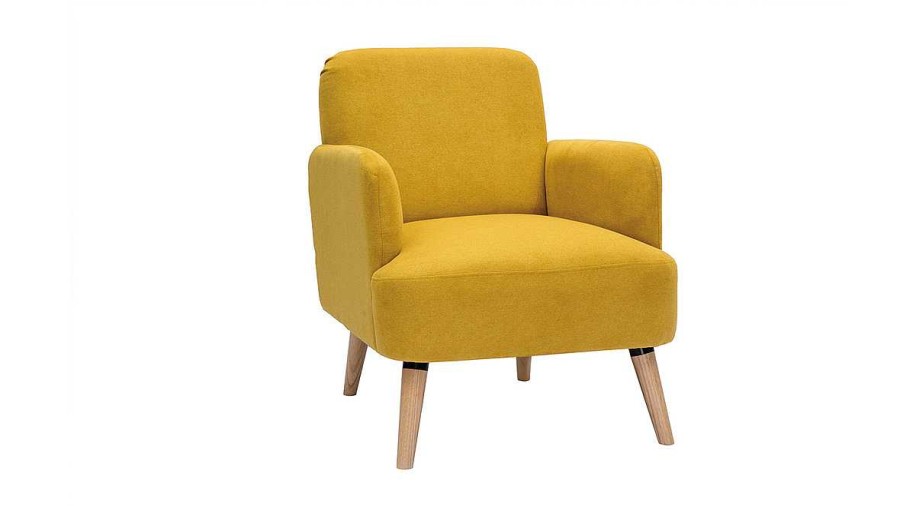 Canap & Fauteuil Miliboo Fauteuil Design | Fauteuil Scandinave En Tissu Effet Velours Jaune Moutarde Et Bois Clair Isko