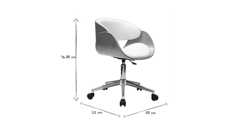 Chaise & Tabouret Miliboo | Chaise De Bureau Roulettes Design Blanc, Bois Clair Et Acier Chrom Bent