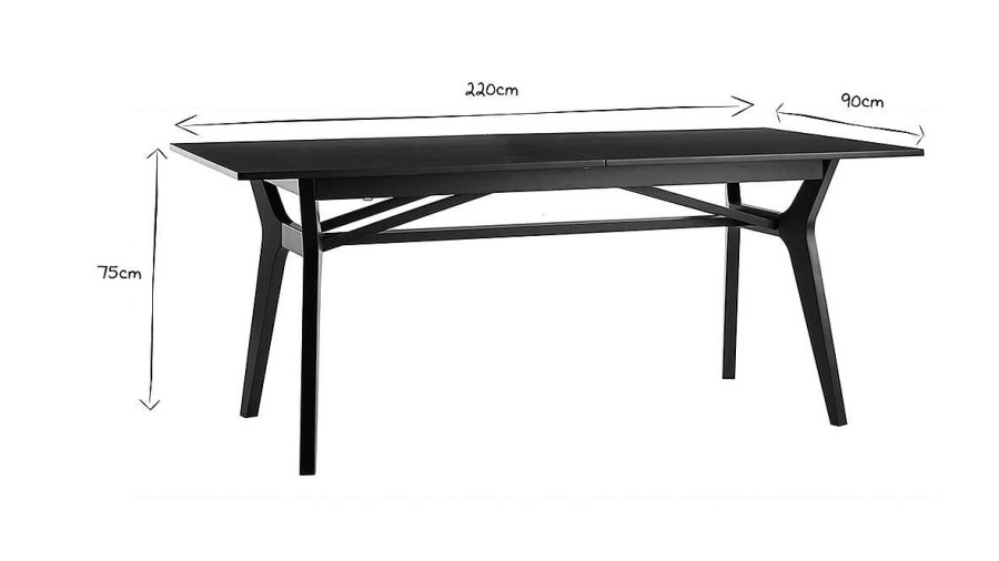 Table Miliboo Table Extensible | Table Extensible Rallonges Int Gr Es Rectangulaire En Bois Noir L180-220 Cm Foster