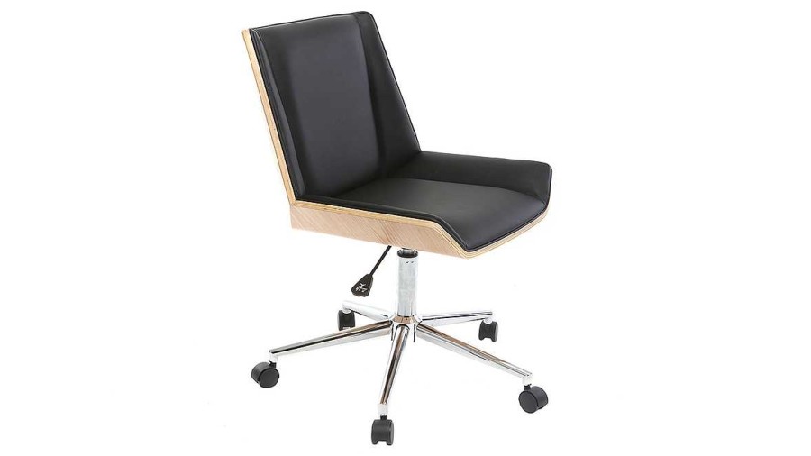 Chaise & Tabouret Miliboo | Chaise De Bureau Roulettes Design Noir, Bois Clair Et Acier Chrom Melkior