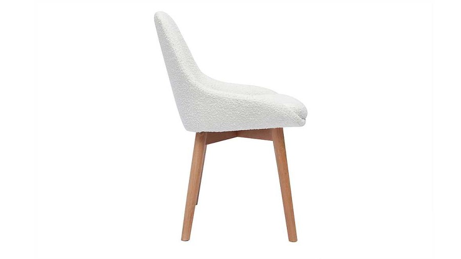 Chaise & Tabouret Miliboo Chaise Design | Chaises Scandinaves En Tissu Effet Laine Boucl E Blanc Et Bois Clair Massif (Lot De 2) Holo