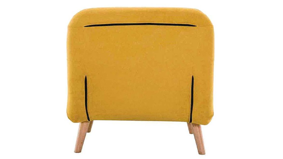 Canap & Fauteuil Miliboo | Fauteuil Convertible Scandinave En Tissu Effet Velours Jaune Moutarde Et Bois Clair Amiko