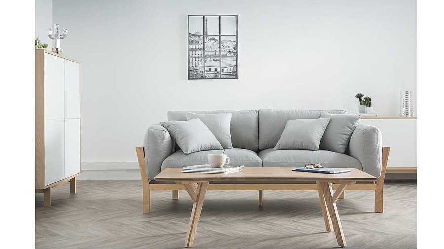 Canap & Fauteuil Miliboo Canap Design | Canap Scandinave D Houssable 3 Places En Tissu Gris Anthracite Et Bois Clair Kyo