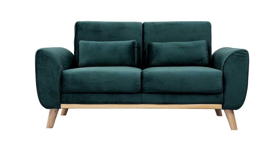 Canap & Fauteuil Miliboo Canap Design | Canap Scandinave 2 Places En Tissu Velours Bleu P Trole Et Bois Clair Ektor