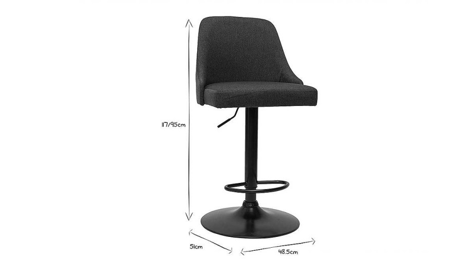 Chaise & Tabouret Miliboo Tabouret De Bar | Tabourets De Bar R Glables Tissu Gris Fonc Et M Tal Noir (Lot De 2) Hasta