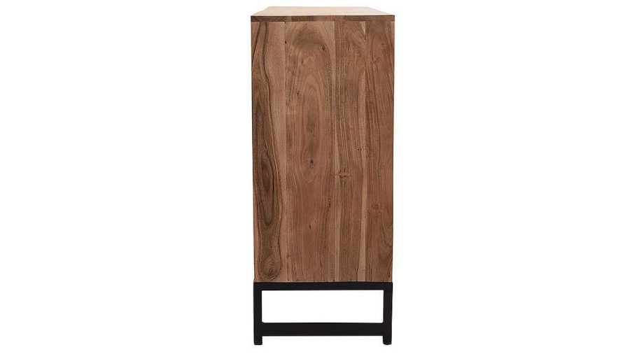 Rangement Miliboo | Buffet Motifs Chevrons En Bois Massif Et M Tal Noir 4 Portes L160 Cm Stick