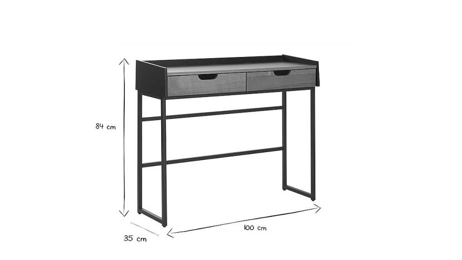 Bureau Miliboo Bureau Design | Bureau Console Avec Rangements 2 Tiroirs Bois Ch Ne Clair Et M Tal Noir L100 Cm Rizz