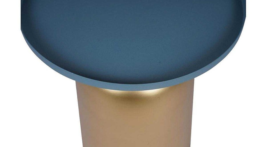 Table Miliboo | Table D'Appoint Design Ronde En M Tal Dor Et Plateau Bleu P Trole Mat Ramses