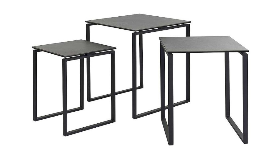 Table Miliboo | Tables Basses Gigognes Design Noires En C Ramique Et M Tal (Lot De 3) Stresa