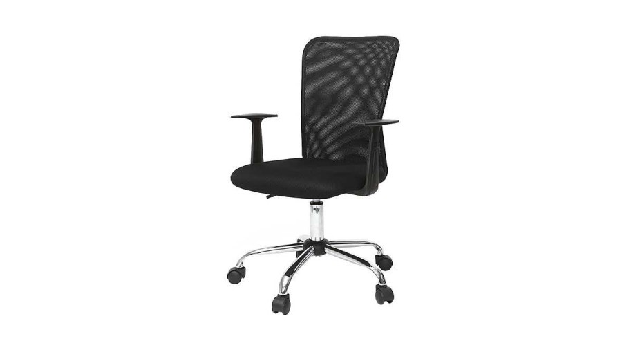 Chaise & Tabouret Miliboo | Fauteuil De Bureau Roulettes Design En Mesh Noir Et Acier Chrom Pluz