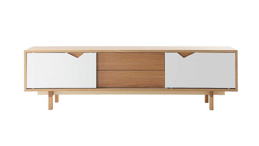 Rangement Miliboo Meuble Tv Design | Meuble Tv Scandinave Blanc Et Bois L180 Cm Acoustic