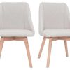 Chaise & Tabouret Miliboo Chaise Design | Chaises Scandinaves En Tissu Effet Velours Textur Beige Et Bois Clair (Lot De 2) Higgins