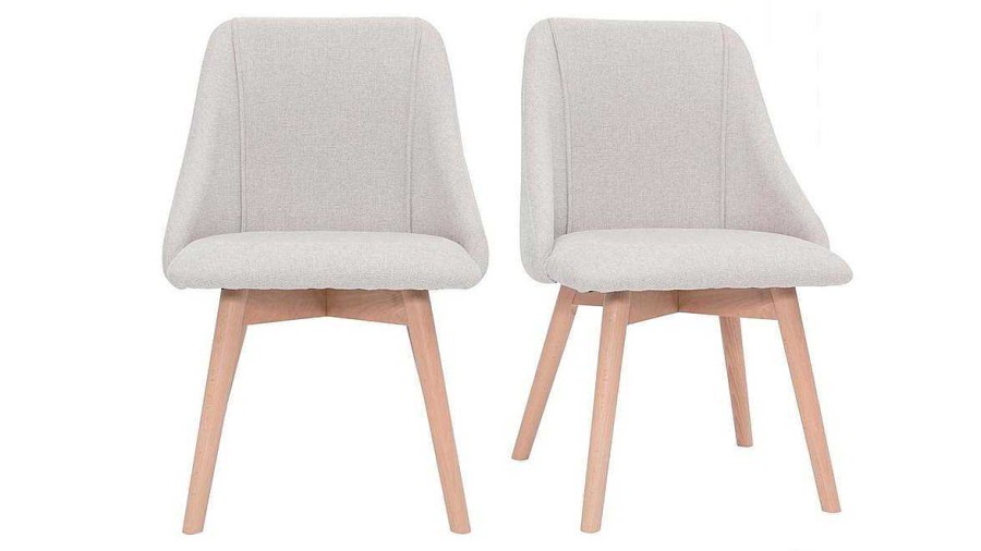 Chaise & Tabouret Miliboo Chaise Design | Chaises Scandinaves En Tissu Effet Velours Textur Beige Et Bois Clair (Lot De 2) Higgins