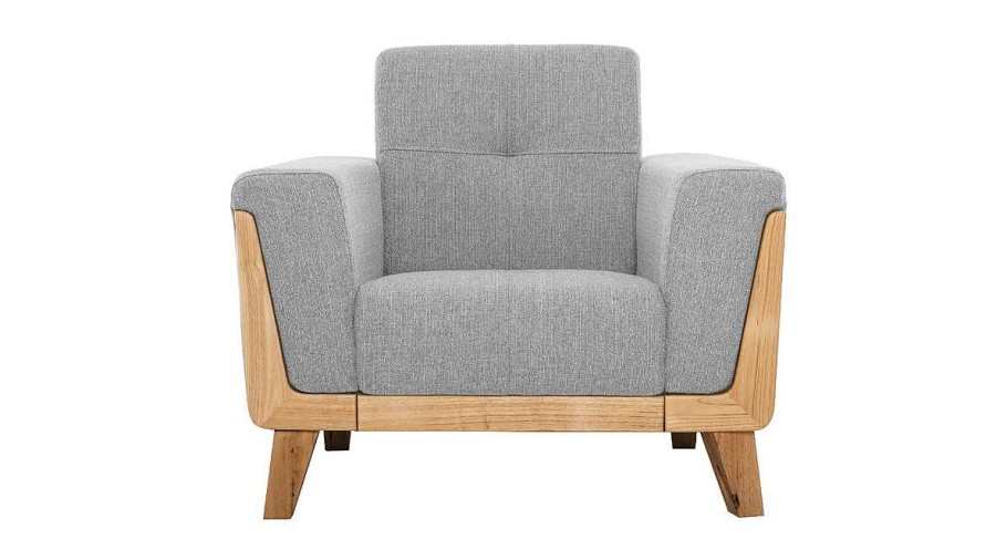 Canap & Fauteuil Miliboo Fauteuil Design | Fauteuil Scandinave En Tissu Gris Et Bois Clair Fjord