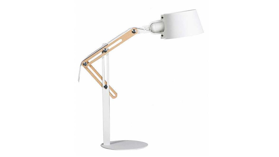 Luminaire Miliboo | Lampe Poser Design En Bois Clair Et M Tal Blanc H60 Cm Billy