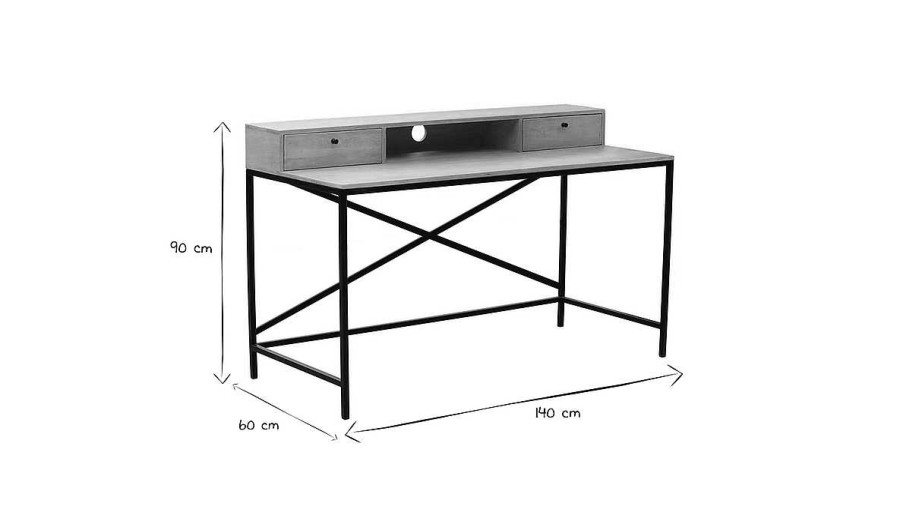 Bureau Miliboo Bureau Design | Bureau Avec Rangements Industriel Bois Clair Manguier Massif Et M Tal Noir L140 Cm Opium