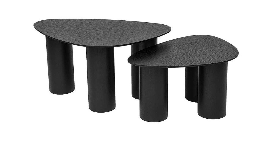 Table Miliboo | Tables Basses Gigognes Design En Bois Noir (Lot De 2) Foleen