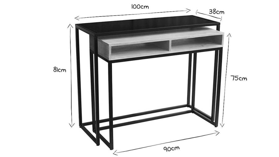 Table Miliboo | Console Bureau D'Appoint Avec Rangements Casiers En Bois Manguier Massif Et M Tal Noir L100 Cm Ypka