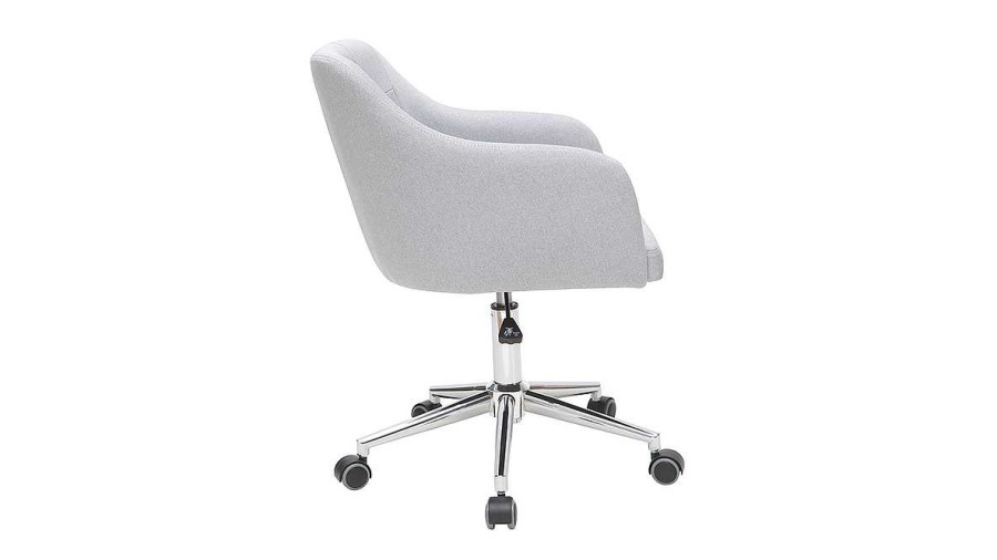 Chaise & Tabouret Miliboo | Chaise De Bureau Roulettes Capitonn E En Tissu Gris Clair Et Acier Chrom Baltik