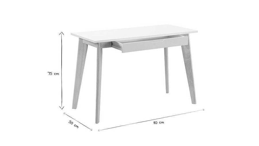 Bureau Miliboo Bureau Design | Bureau Avec Tiroir Scandinave Blanc Et Bois Clair L110 Cm Leena