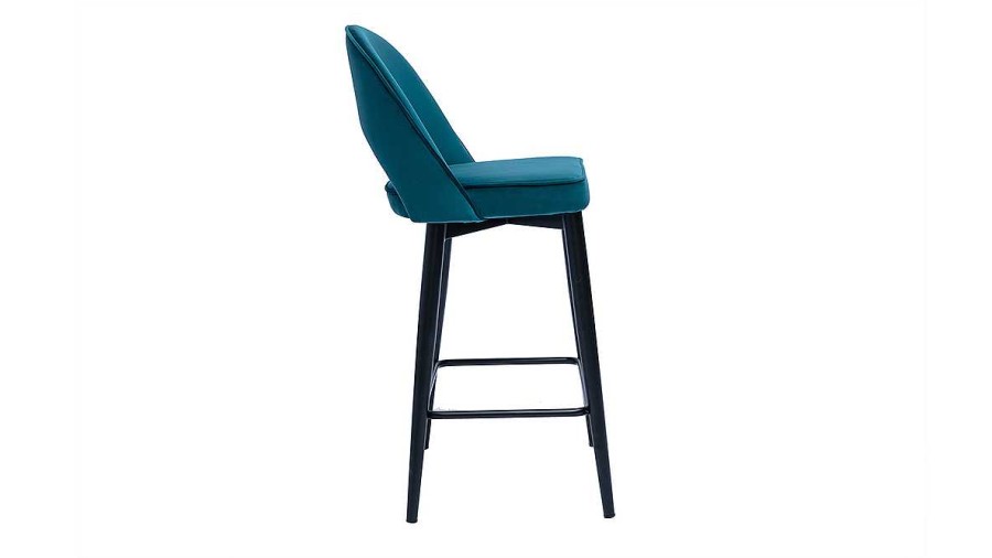 Chaise & Tabouret Miliboo Tabouret De Bar | Tabouret De Bar Design En Tissu Velours Gaufr Bleu Canard Et M Tal H69 Cm Bellerose