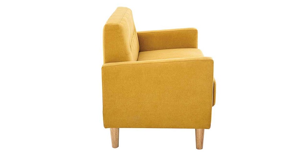 Canap & Fauteuil Miliboo Canap Design | Canap Scandinave 2 Places En Tissu Effet Velours Jaune Moutarde Et Bois Clair Moon