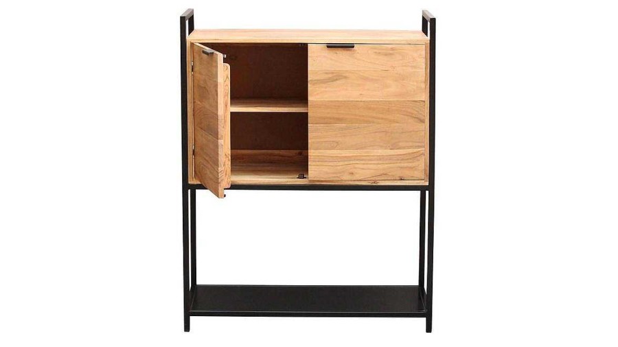 Rangement Miliboo | Buffet Haut En Bois Massif Et M Tal Noir 2 Portes L85 Cm Arthus