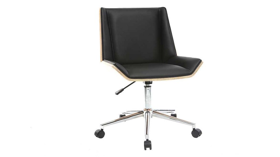 Chaise & Tabouret Miliboo | Chaise De Bureau Roulettes Design Noir, Bois Clair Et Acier Chrom Melkior