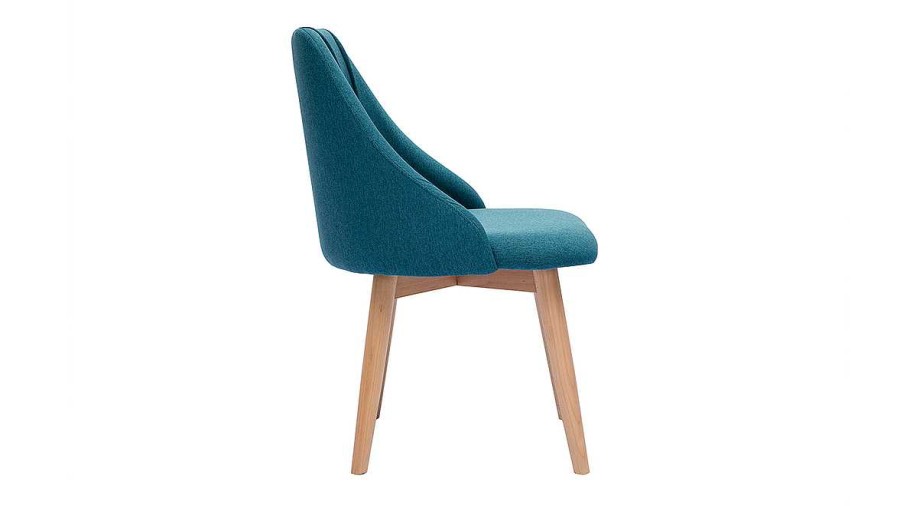 Chaise & Tabouret Miliboo Chaise Design | Chaises Scandinaves En Tissu Effet Velours Textur Bleu Canard Et Bois Clair (Lot De 2) Higgins