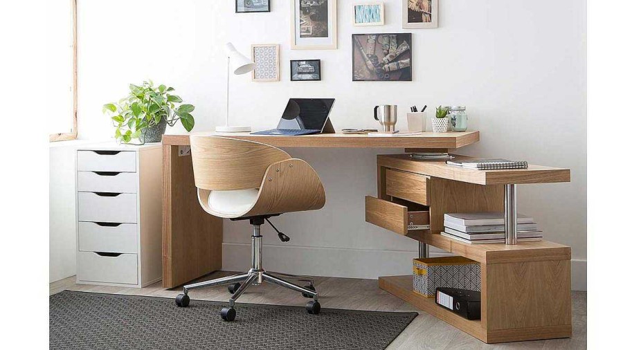 Bureau Miliboo Bureau Design | Bureau Modulable Design Bois Clair Fr Ne Massif L140-218 Cm Max