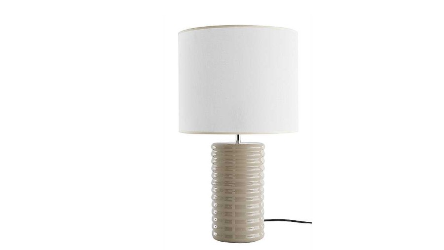 Luminaire Miliboo | Lampe Poser En C Ramique Maill E Taupe Et Abat-Jour Cru H53 Cm Berro