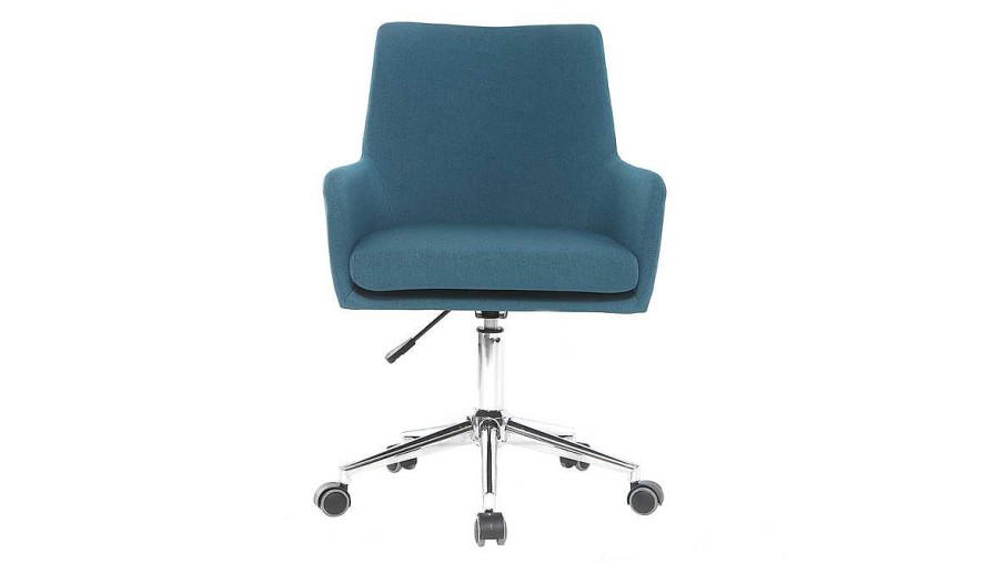 Chaise & Tabouret Miliboo | Chaise De Bureau Roulettes En Tissu Bleu Canard Et Acier Chrom Shana