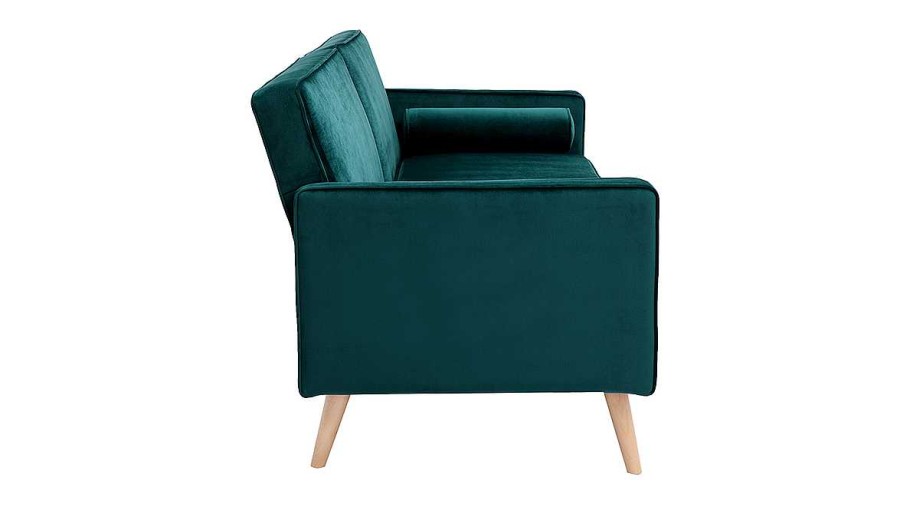 Canap & Fauteuil Miliboo Canap Convertible | Canap Convertible 3 Places En Tissu Velours Bleu P Trole Et Bois Clair Moore