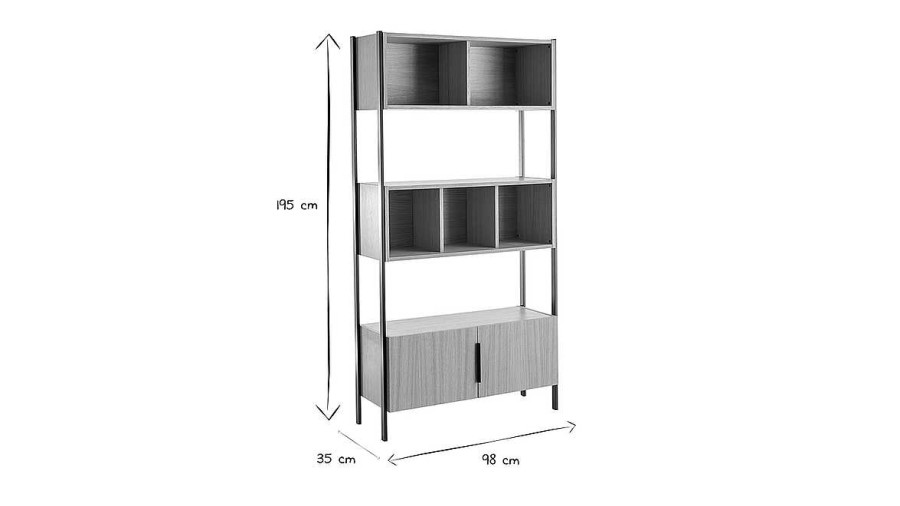 Bureau Miliboo | Biblioth Que En Bois Clair Ch Ne Et M Tal Noir L98 Cm Silka