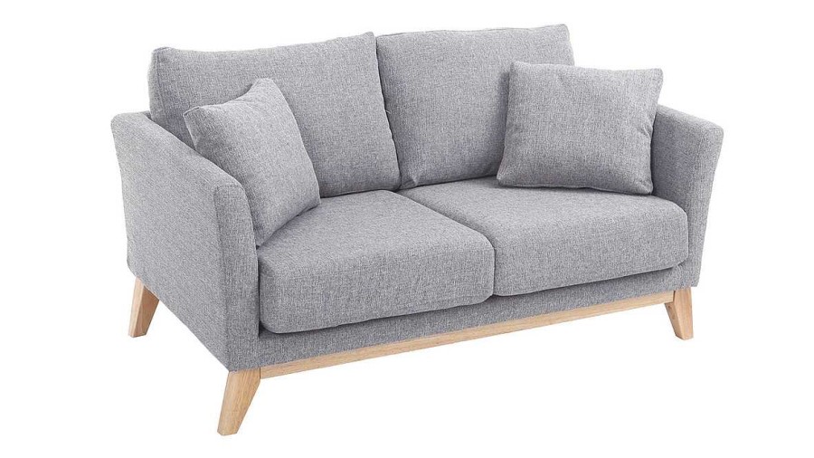 Canap & Fauteuil Miliboo Canap Design | Canap Scandinave D Houssable 2 Places En Tissu Gris Clair Et Bois Clair Oslo