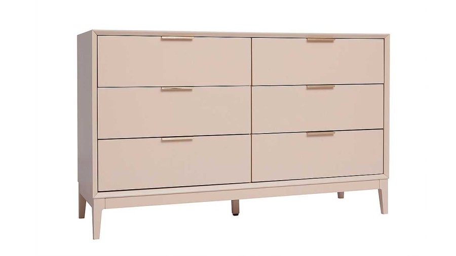 Rangement Miliboo | Commode Rose Poudr Et M Tal Dor 6 Tiroirs L120 Cm Giana