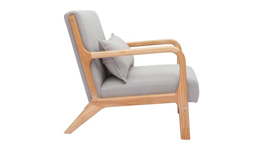 Canap & Fauteuil Miliboo Fauteuil Design | Fauteuil Scandinave En Tissu Effet Velours Gris Clair Et Bois Clair Massif Derry