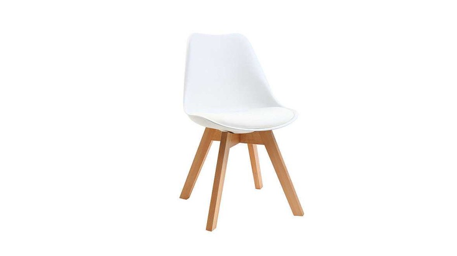 Chaise & Tabouret Miliboo Chaise Design | Chaises Scandinaves Blanc Et Bois Clair Massif (Lot De 4) Pauline