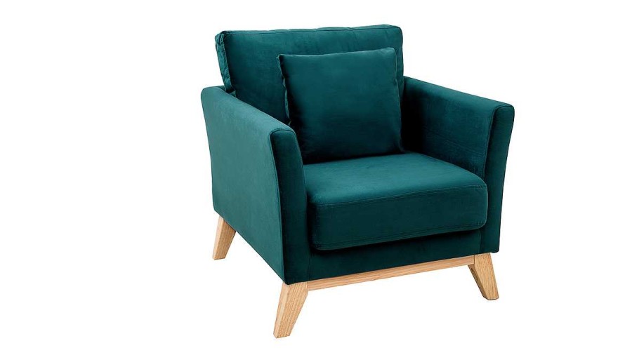 Canap & Fauteuil Miliboo Fauteuil Design | Fauteuil Scandinave D Houssable En Tissu Velours Bleu P Trole Et Bois Clair Oslo