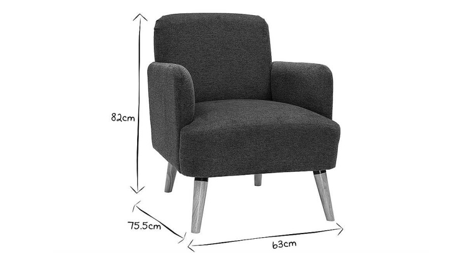 Canap & Fauteuil Miliboo Fauteuil Design | Fauteuil Scandinave En Tissu Effet Velours Textur Gris Fonc Et Bois Clair Isko