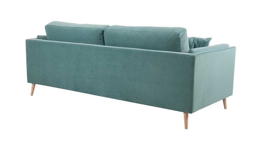 Canap & Fauteuil Miliboo Canap Design | Canap Scandinave 3 Places En Tissu Velours Bleu Glacier Et Bois Clair Vogue