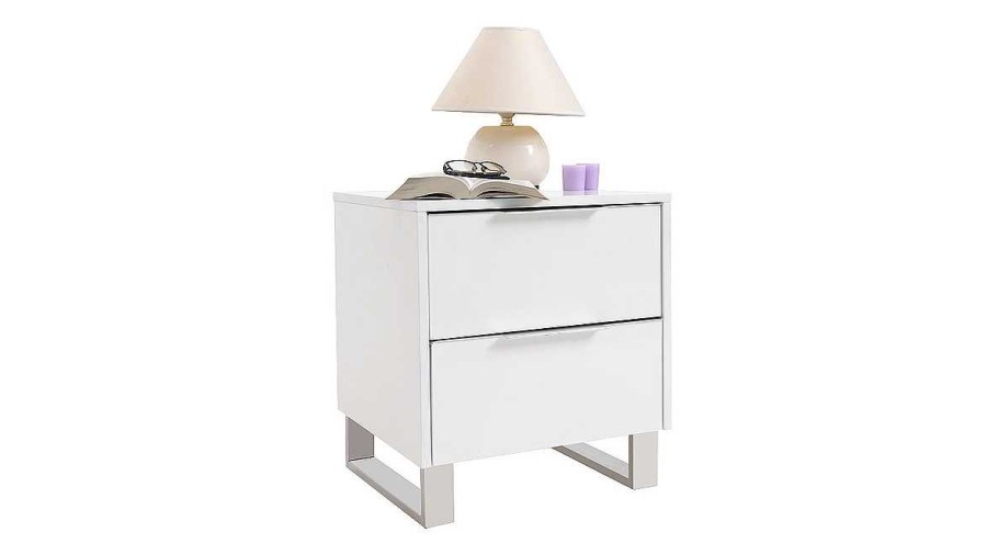 Chambre Miliboo | Table De Chevet Design Blanc Laqu Et M Tal Chrom L45 Cm Halifax