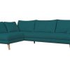 Canap & Fauteuil Miliboo Canap D'Angle | Canap D'Angle Gauche Scandinave 5 Places En Tissu Bleu Paon Et Bois Clair Creep