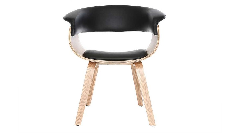 Canap & Fauteuil Miliboo Fauteuil Design | Chaise Scandinave Noir Et Bois Clair Oktav